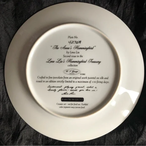 Collectible Decorative Plates: Lena Liu’s Hummingbird Treasury Set of 6 - Picture 10 of 17